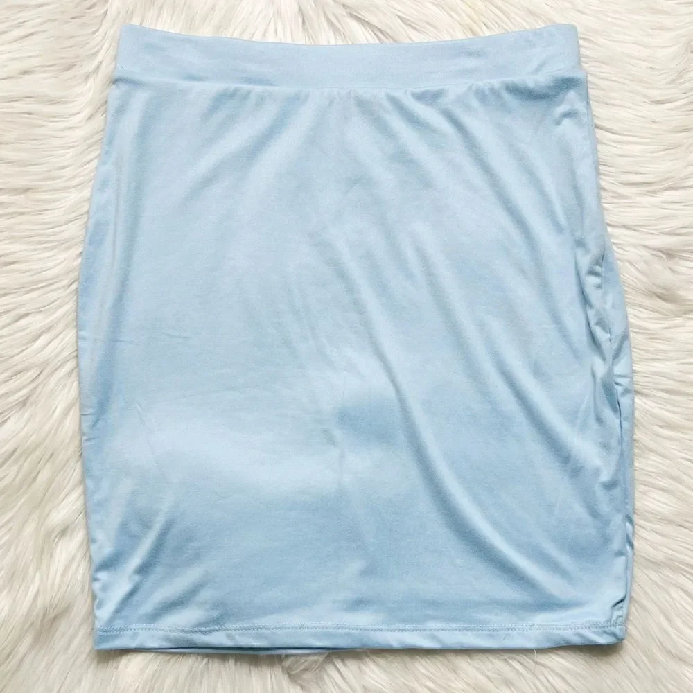Haute Monde Super Soft Mini Pencil Skirt Light Blue Size Medium